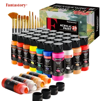 Fantastory 28 Classic Colors Acrylic Paint Set, Professional Craft Paint With 12 Brushes, Suitable for Wood/ Stons/ Model/ Rock 1