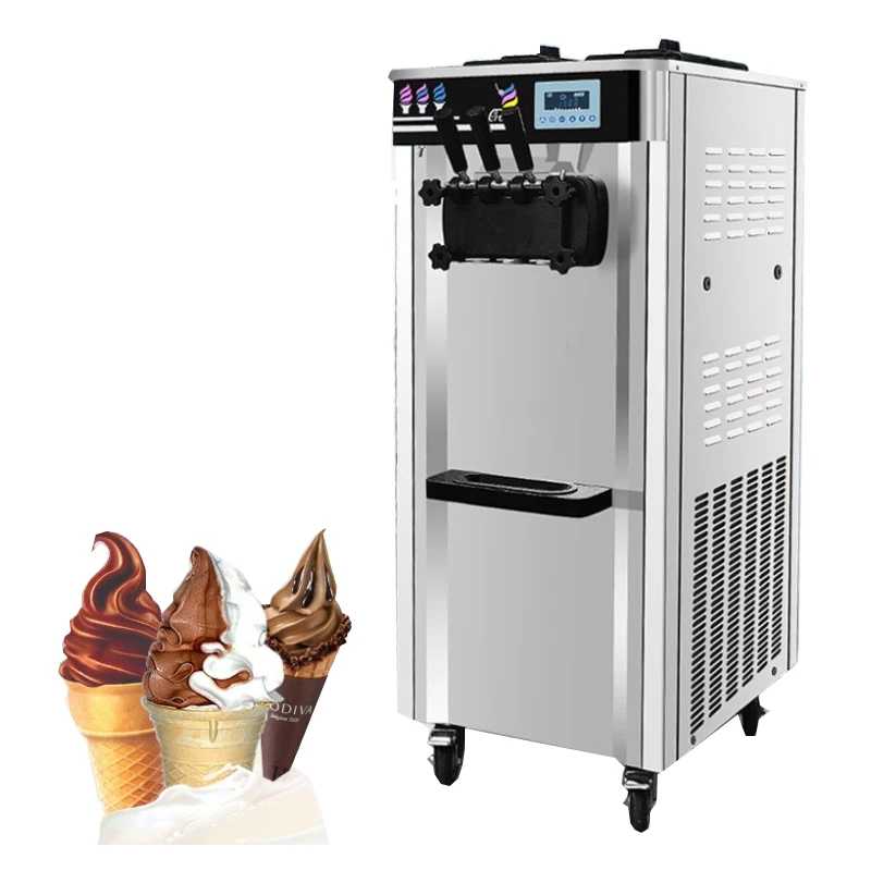 

Soft Ice Cream Machine Commercial Three Flavors Stainless Steel Vertical Refrigeration Equipments Sweet Sundae Cone Maker