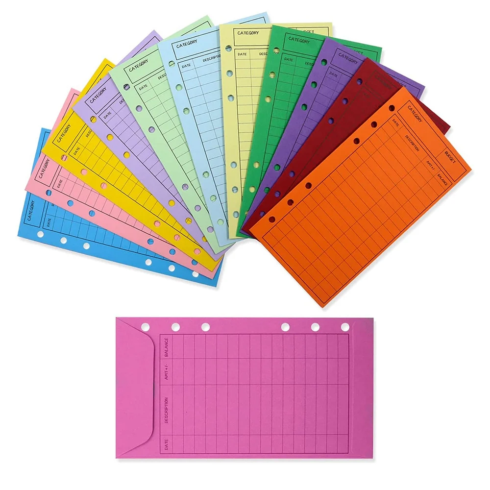 

12 Color Budget Envelopes with Punch Hole Thicker Cash Envelope System Savings Money Organizer Envelopes