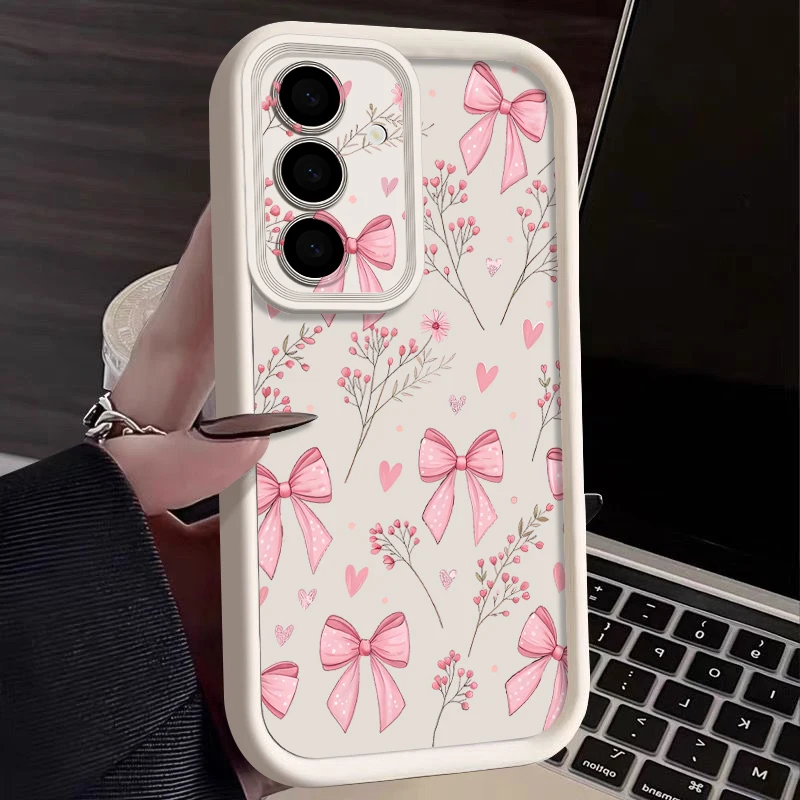 Chic Pink Bow Pattern Soft TPU Silicone Phone Case - Elegant and Stylish Back Cover