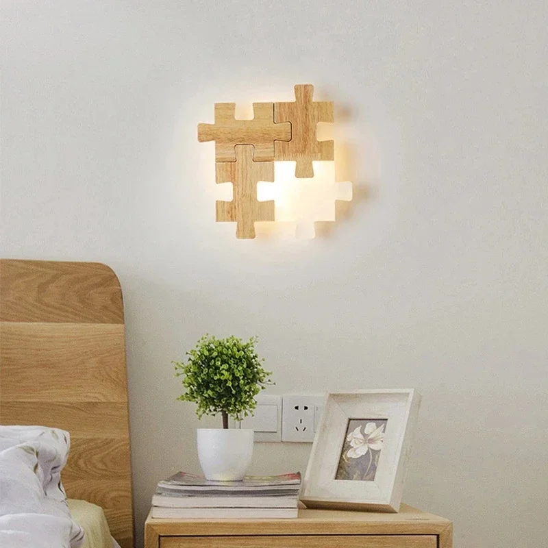 

Nordic Solid Wood LED Wall Lamps Combination Puzzle Personality Creativity Sconce Lights for Living Room Bedroom Bedside