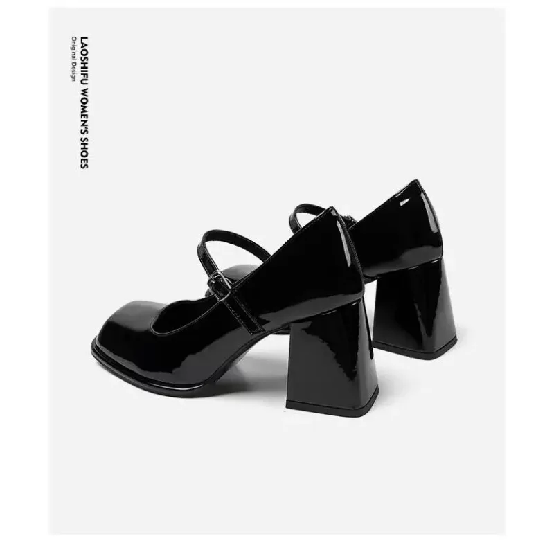 Mary Janes Vintage Black Sandals Woman Buckle Non-Slip Casual Medium Heels Office Ladies Solid Elegant Heels Korean 2023 Summer 5