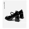 Mary Janes Vintage Black Sandals Woman Buckle Non-Slip Casual Medium Heels Office Ladies Solid Elegant Heels Korean 2023 Summer 5