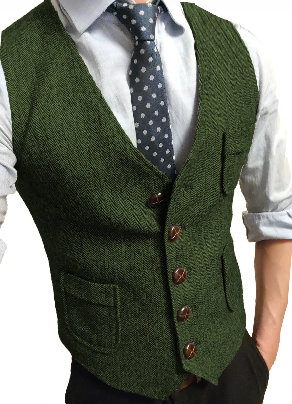 Men's Formal Suit Vest V-Neck Tweed Herringbone Waistcoat Business Dress Suit Vests  Business Dress Suit Vests For Wedding