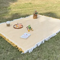 Picnic Blanket with Tassel Camping Mat Lawn Pad for Outdoor Travel Portable Knitting Tablecloth Nap Bedspread 1