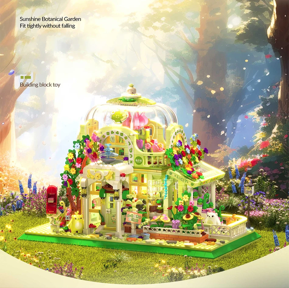 Creative Botanical Garden Glass Flowers House Street View Model Building Blocks City Architecture Mini Bricks Toys Children Gift