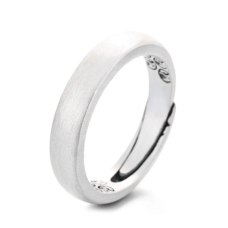 Breccaly Vintage S925 Sterling Silver Open Adjustable Ring - Natural Stone Carved Phoenix Peony Design