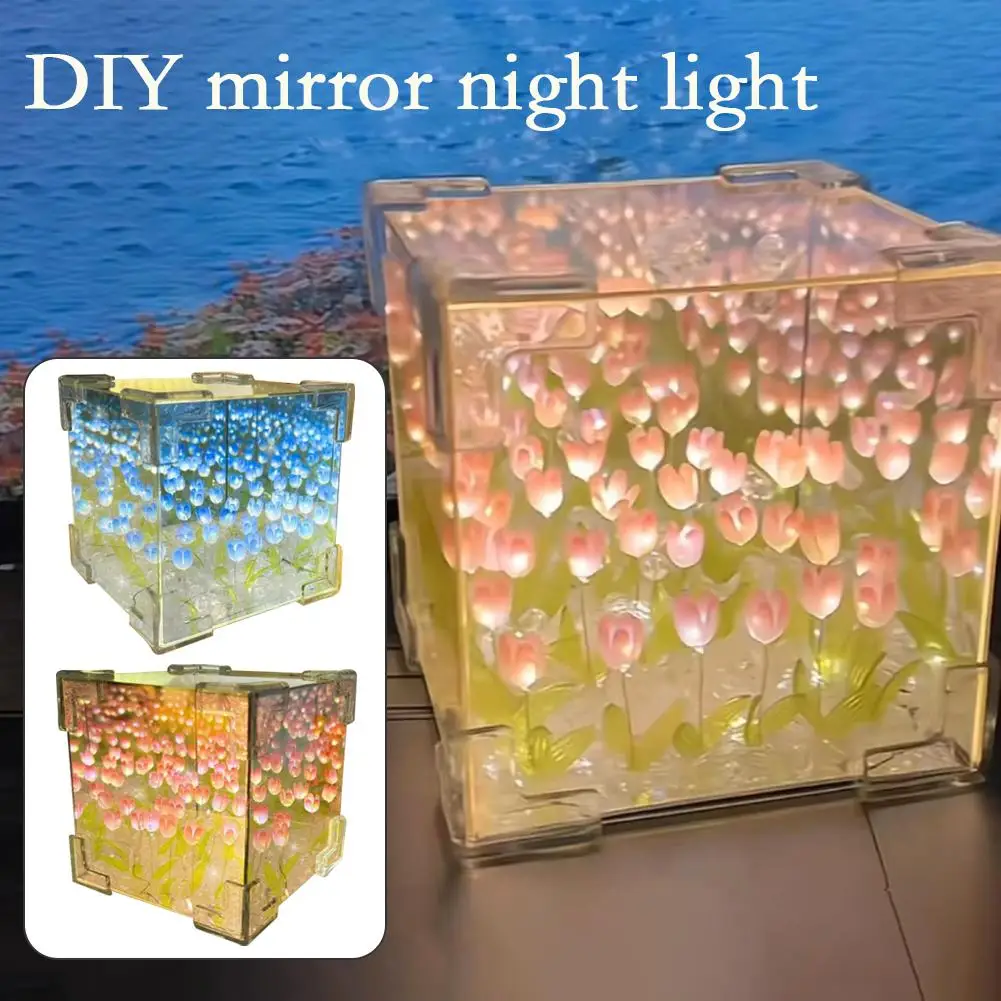 

DIY Mirrors Tulip Led Night Light Mirror Table Lamps Gift Nightlight Ornaments Bedroom Table LED Handmade Simulation Lamps W8T1