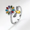 WYEAIIR Cute Bee Flower Colorful Zircon Rotatable 925 Sterling Silver Resizable Opening Ring For Women Luxury Jewelry 4