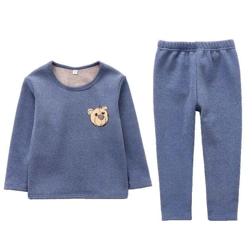 Children's Warm Pajamas Boys' Plus Velvet Padded Suit Girls' Winter Wear Bottoming Pants images - 6