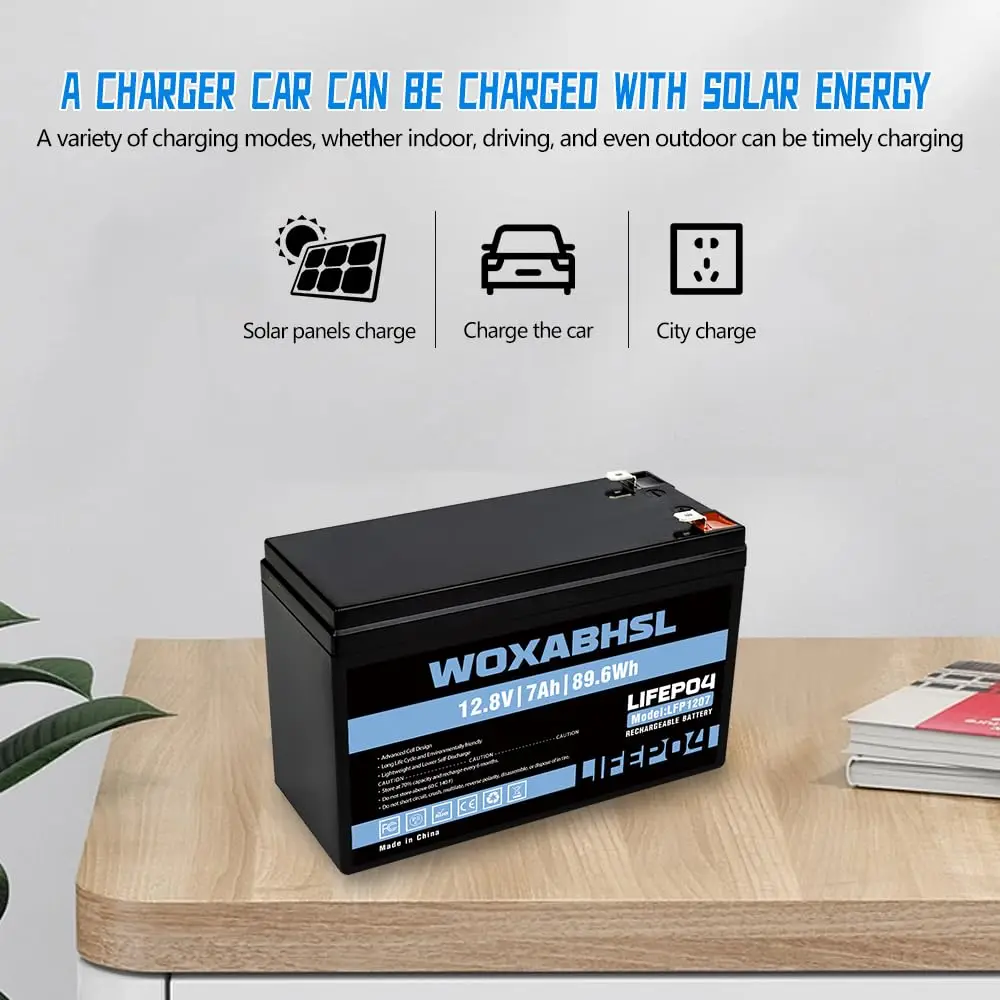 12V 7Ah LiFePO4 Lithium Battery, 2 PCS, Built-in BMS, 5000+ Cycles Rechargeable Battery for Solar/Wind Power, Small UPS