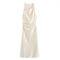 MUJER Satin Ruched Long Dresses for Women Sleeveless Summer Dress Woman off Shoulder Party Womens Dresses Beach Female Dress - Image 2