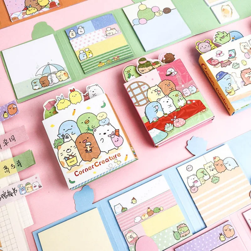 2 paczki Cartoon Kawaii Sumikko Gurashi N razy kartki samoprzylepne notatnik strona flaga koreański Do zrobienia lista Planner dekoracja biurowa