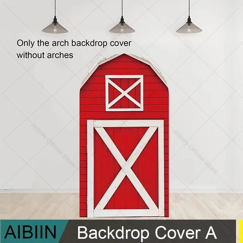 רקע למסיבת יומולדת לבנים ובנות עם דלת בית חקלאי בנושא חקלאות בצבע אדום/ורוד/חום לצילום מסיבת ילדים