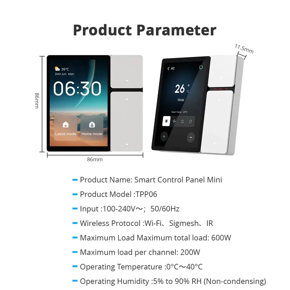 Tuya WiFi Smart Central Control Panel 3.5-in LCD Screen Built-in IR Remote Control BLE Sig Mesh Gateway 3-Gang Relay