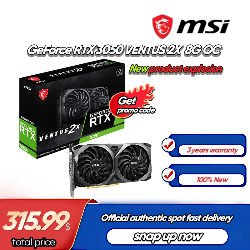  New MSI GeForce RTX 3050 8G GAMING X VENTUS 2X AERO ITX RTX3050 14000MHz 128Bit Support AMD Intel Desktop CPU LHR