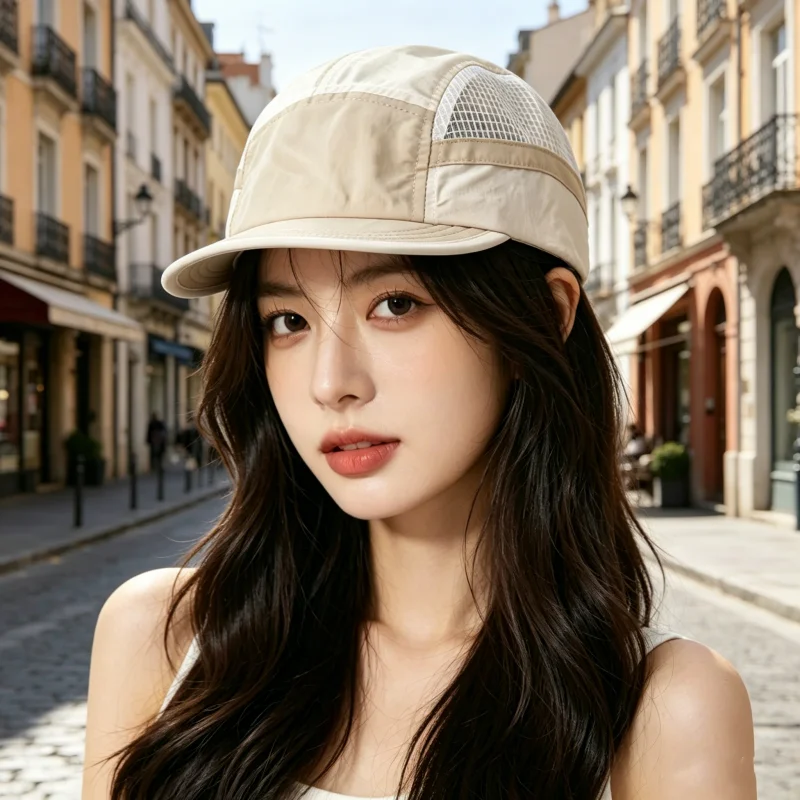컬러 블록 5 패널 캠프 모자 남녀공용 속건 통기성 메쉬 야구 모자 가벼운 소프트 챙 야외 러닝 햇빛 가리개 모자