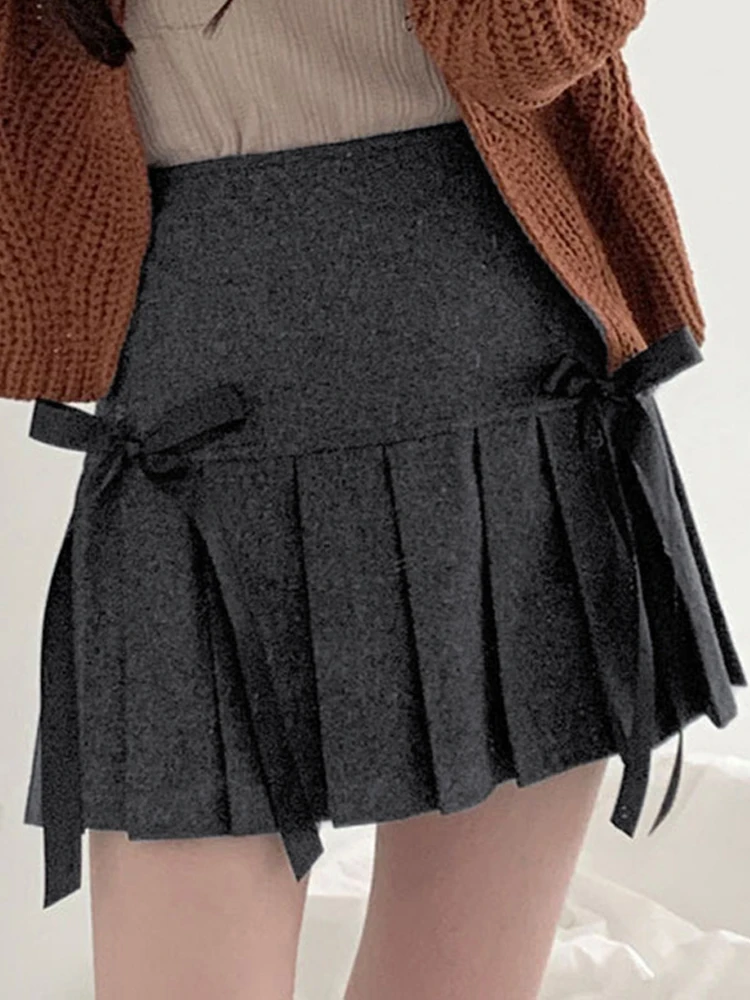 

Y2K Pleated Skirts Women Vintage Preppy Style Mini Skirt Female Summer High Waist Skirts Ladies Korean Bow Lace-up Slim Faldas