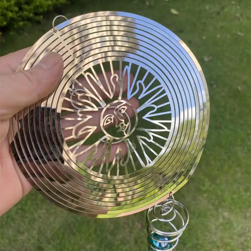 Stainless Steel Wind Spinners Sculptures With Stalilizer Spiral Ball Tail for Yard Garden Decor 3D Chime Sun Catchers Hanging 2