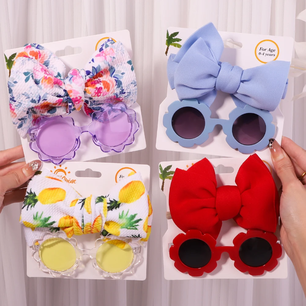 2PCS/Pack Baby Girl Headband Flower Sunglasses Kids Headwear Baby Hair Accessories Beach Photography Props Toddler Head Bands