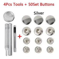 Premium Leather Snap Fasteners Kit with Installation Tools for DIY Projects (50 Sets) (4 Tool-50Set Silver)