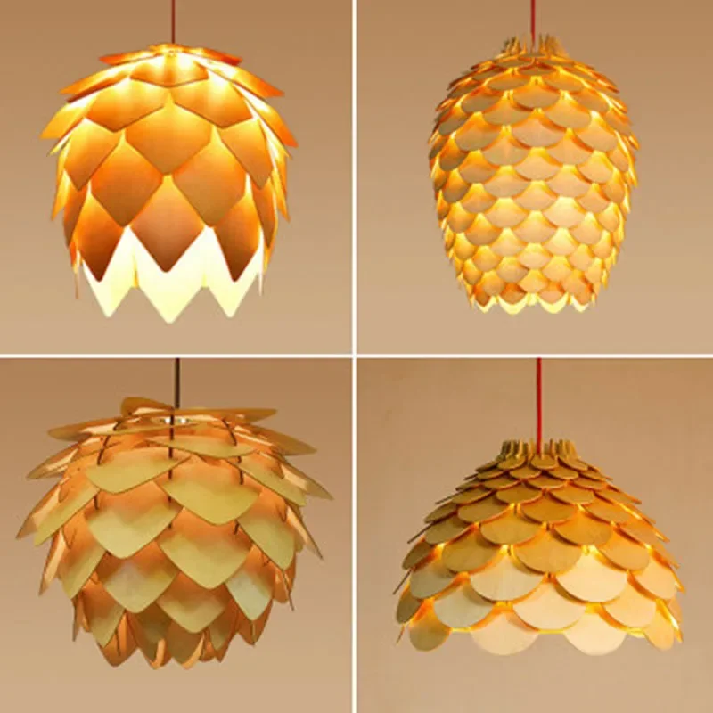 북유럽 Morden OAK 나무 Pinecone led 펜던트 조명 매달려 나무 현대 램프 다 이닝 룸 레스토랑 레트로 비품 조명