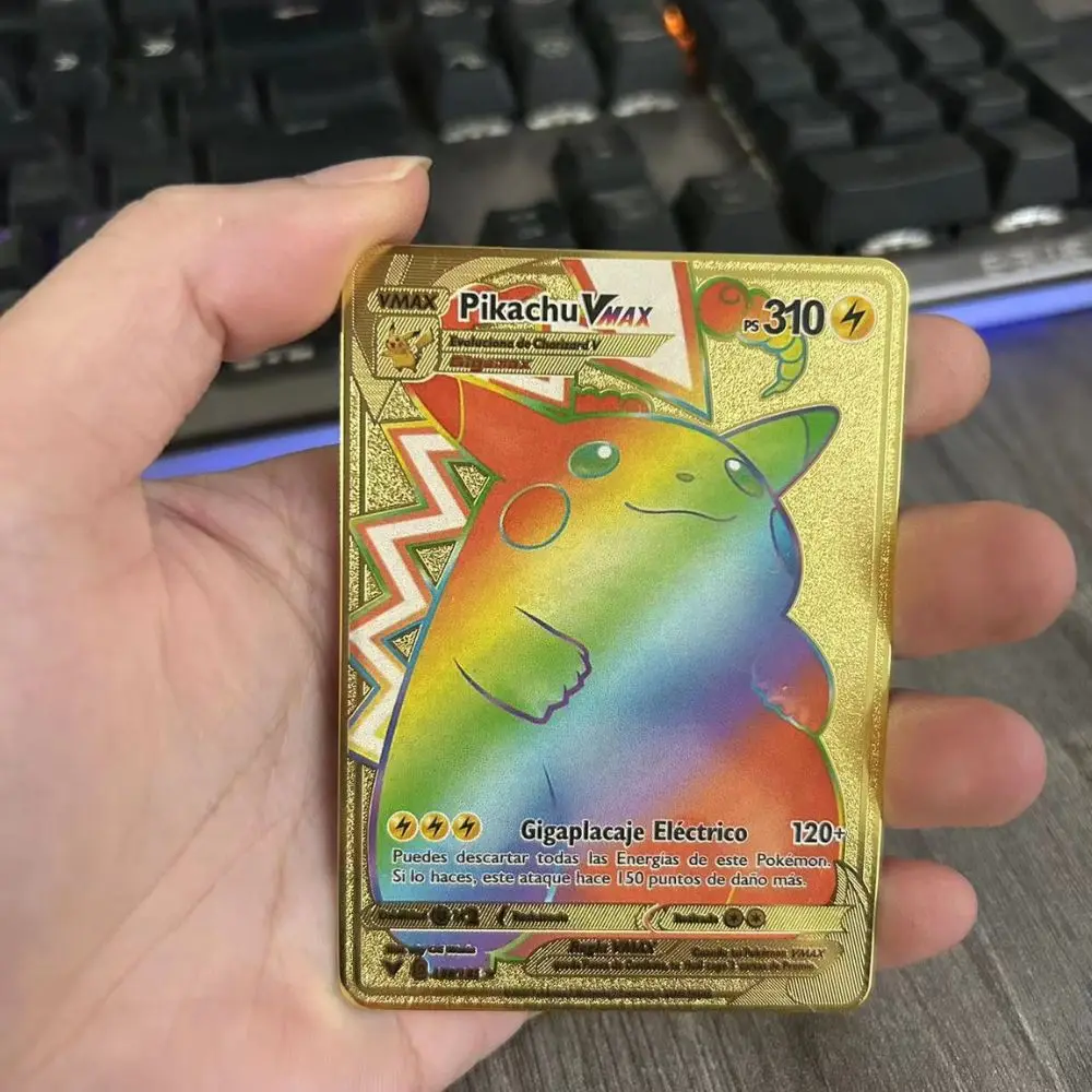 Spanish Pok&eacute;mon Cards Metal Pokemon Letters Spanish Pokemon Iron Cards Mewtwo Pikachu Gx Charizard Vmax Cartas Pok&eacute;mon Vmax pokemon cards game cards anime cards anime trading cards collectible cards