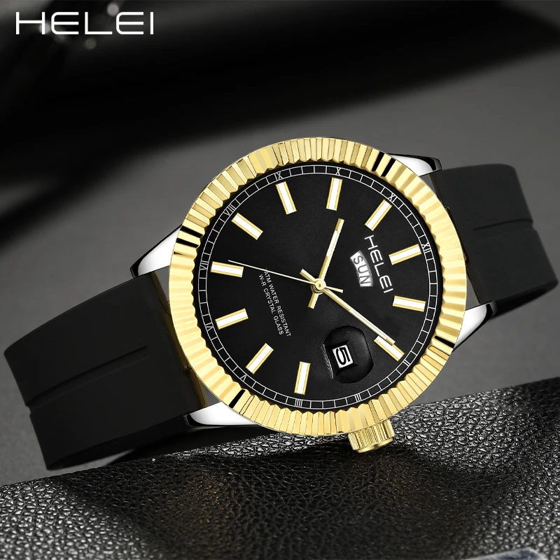 HELEI2024 hot retro men's watches fashion gradient dial men's silicone strap waterproof men's watches gift for men