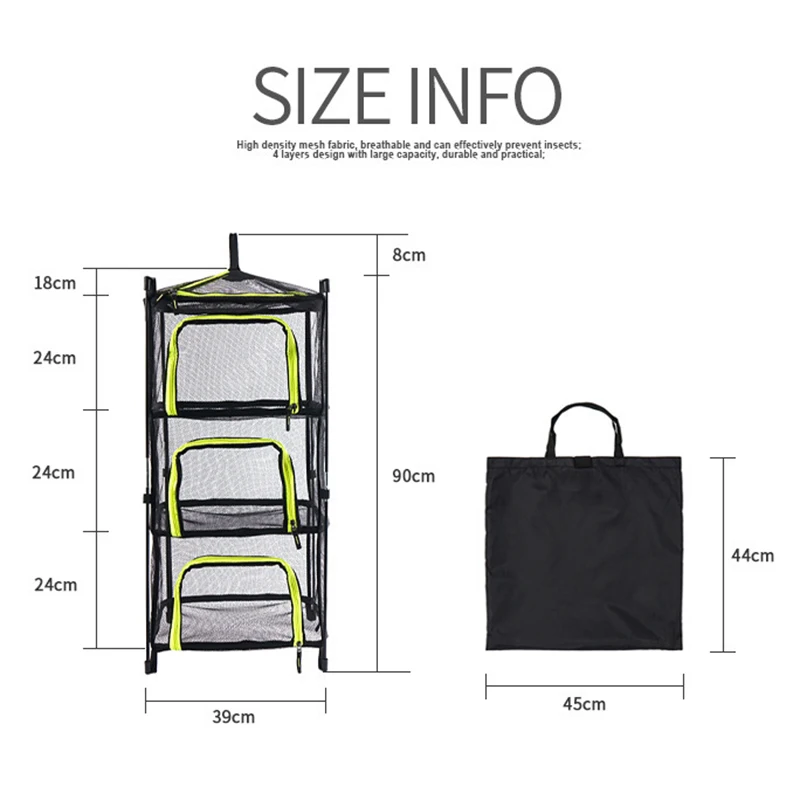 Outdoor Camping Tableware Storage folding storage basket Storage Ventilation Net Foldable Hanging Mesh Fruit Rack
