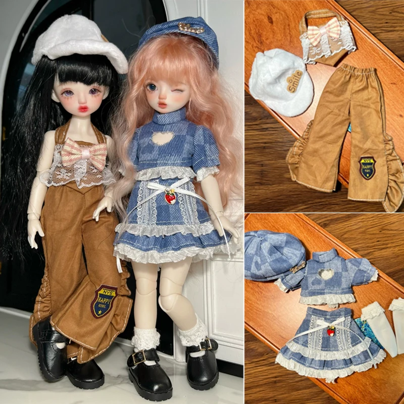 

1/6 Одежда для куклы BJD 30 см, кукольная шляпа для девочки, бюстгальтер, ткань и штаны с колокольчиком, комплект одежды из трех предметов, аксессуары