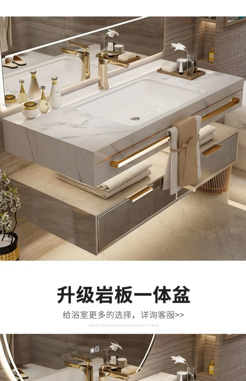 Luxury Wall Mounted Bathroom Vanity with Ceramic Sink Large Mirror Solid Wood Drawers Floating Bathroom Vanity Cabinet Furniture