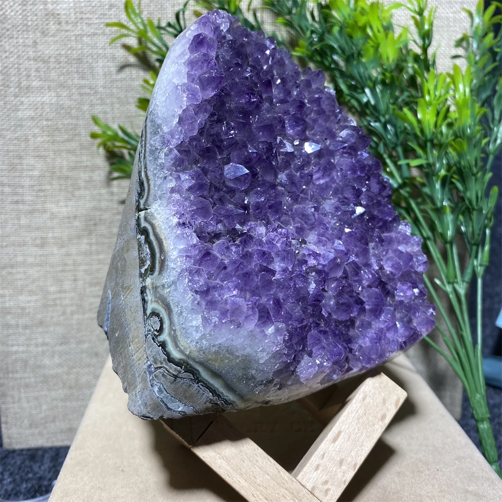 

Geode Brazil Amethyst Natural Mineral Specimen Raw Quartz Purple Crystal Healing Stones Home Decoration Gift Cluster +Stand