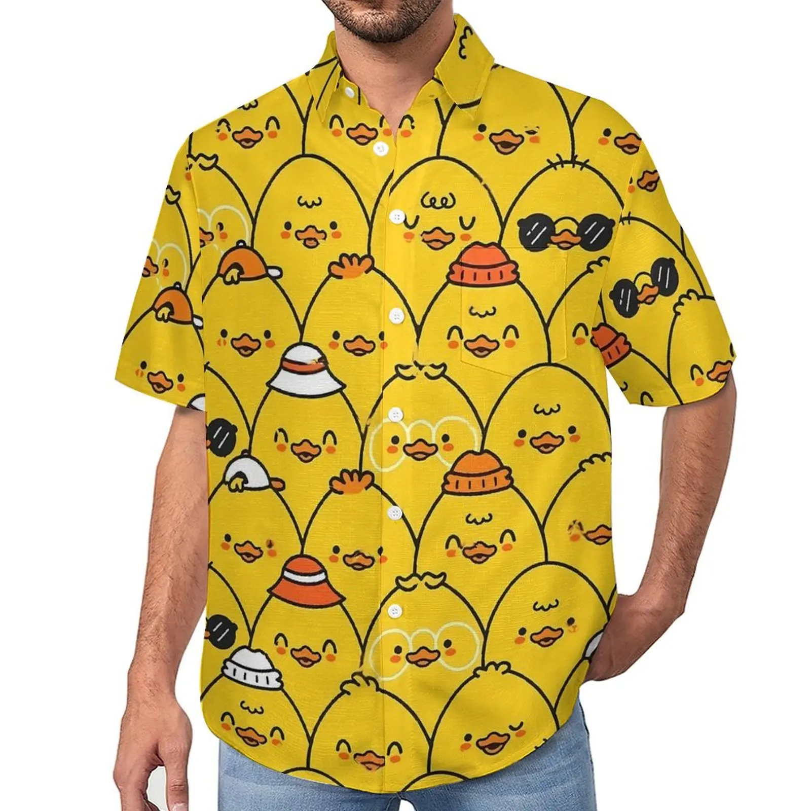 

Yellow Ducks Casual Shirt Funny Ducklings Beach Loose Shirt Hawaii Retro Blouses Short Sleeve Pattern Oversize Clothing