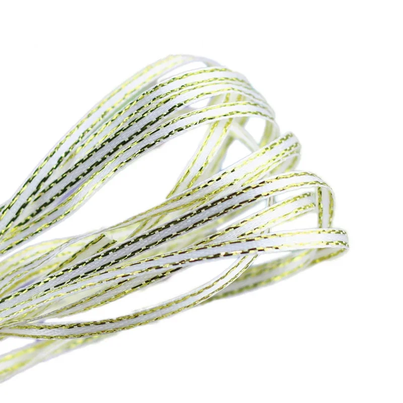 (40 Meters/lot) 1/8'' (3mm) Gold Edge Satin Ribbons Wholesale Handwork DIY Jewelry Decorative Accessories Key Bag