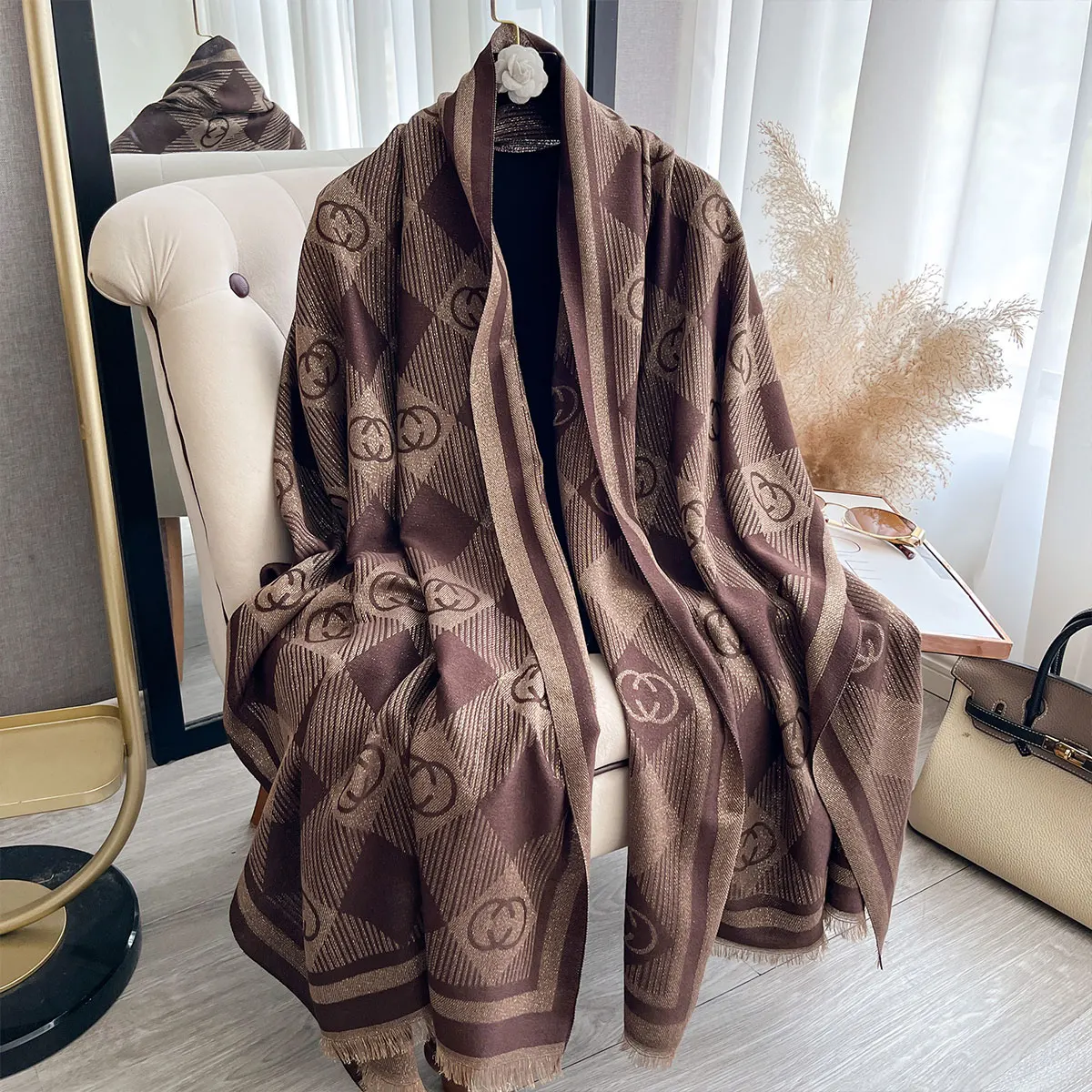 Elegant Ladies Print Hijab Golden Thread long Scarf With Spring and Autumn Sun Protection Scarf Decoration Shawl Wrap Headscarf