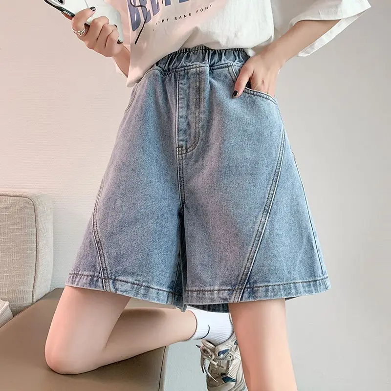 

6XL Plump Girls Loose Denim Shorts Cropped Pants A- Line Wide Leg Loose High Waist Students Summer Jeans Shorts Women