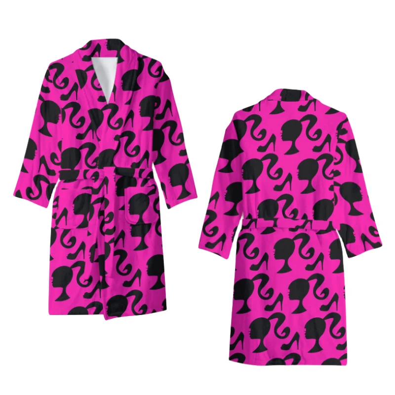 

Barbie Pink Kawaii Cartoon Anime Winter Flannel Couple Nightgown Cute Bathrobe Home Clothes Pajamas