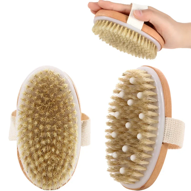 Wet Dry Skin Body Brush Natural Pig Bristles Dry Skin Exfoliating Body Massage Cleaning SPA Tool For Cellulite Lymphatic Drainag exfoliating shower brush exfoliating bath brush exfoliating scrubber exfoliating shower scrubber bath brush