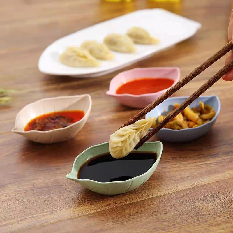 Sauce dishes seasoning dishes plastic seasoning dish 1/20Pcs Leaf-Shaped Dipping Sauce Dishes Mini Dinnerware Plate Multipurpose Wheat PP Kitchen Bowls for Seasonings Vinegar Salt