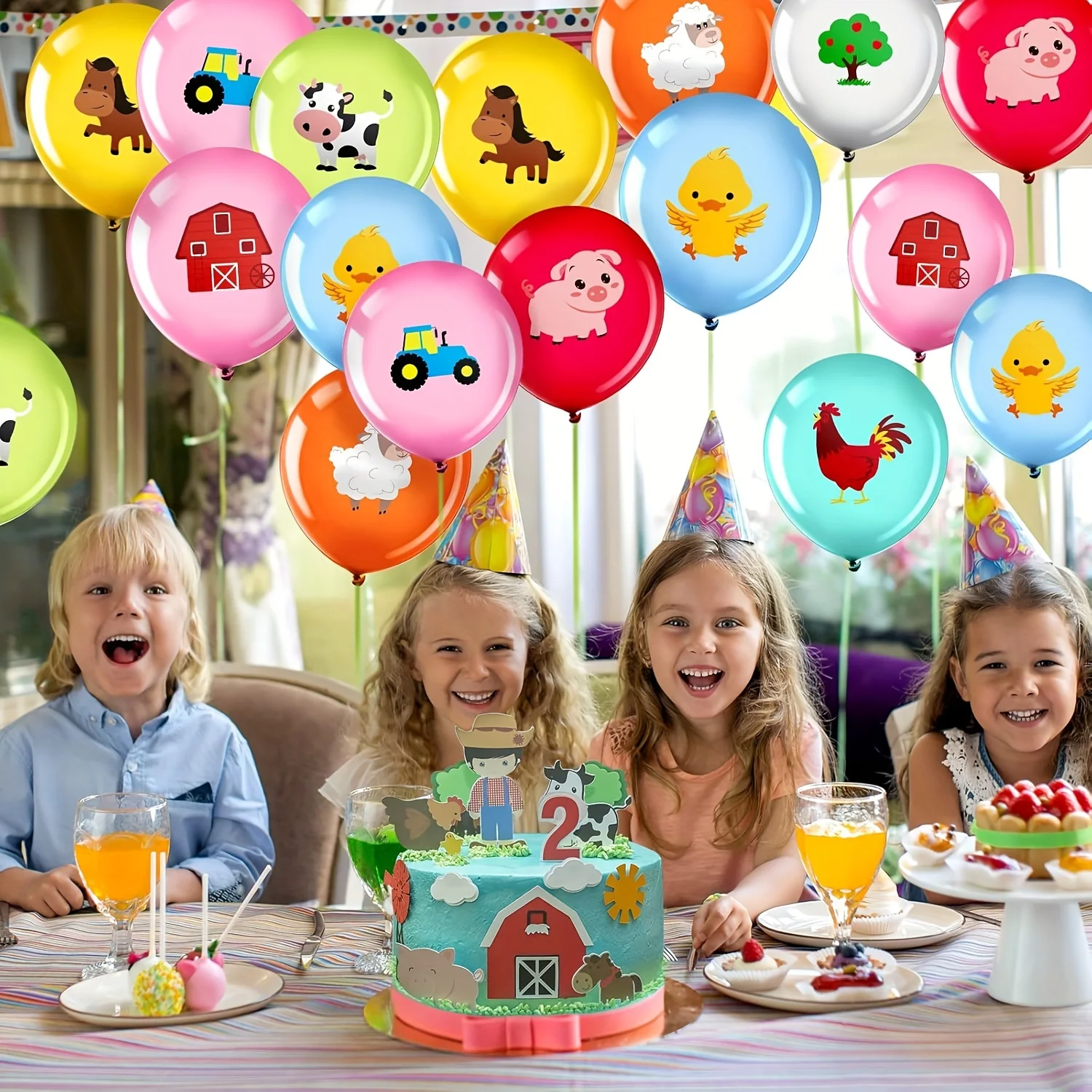 Set di 18 Palloncini da 12 Pollici a Tema Animali della Fattoria, Palloncini in Lattice a Forma di Maiale, Mucca, Pecora, Trattore, Decorazioni per Feste a Tema Fattoria per Bambini - immagine 4