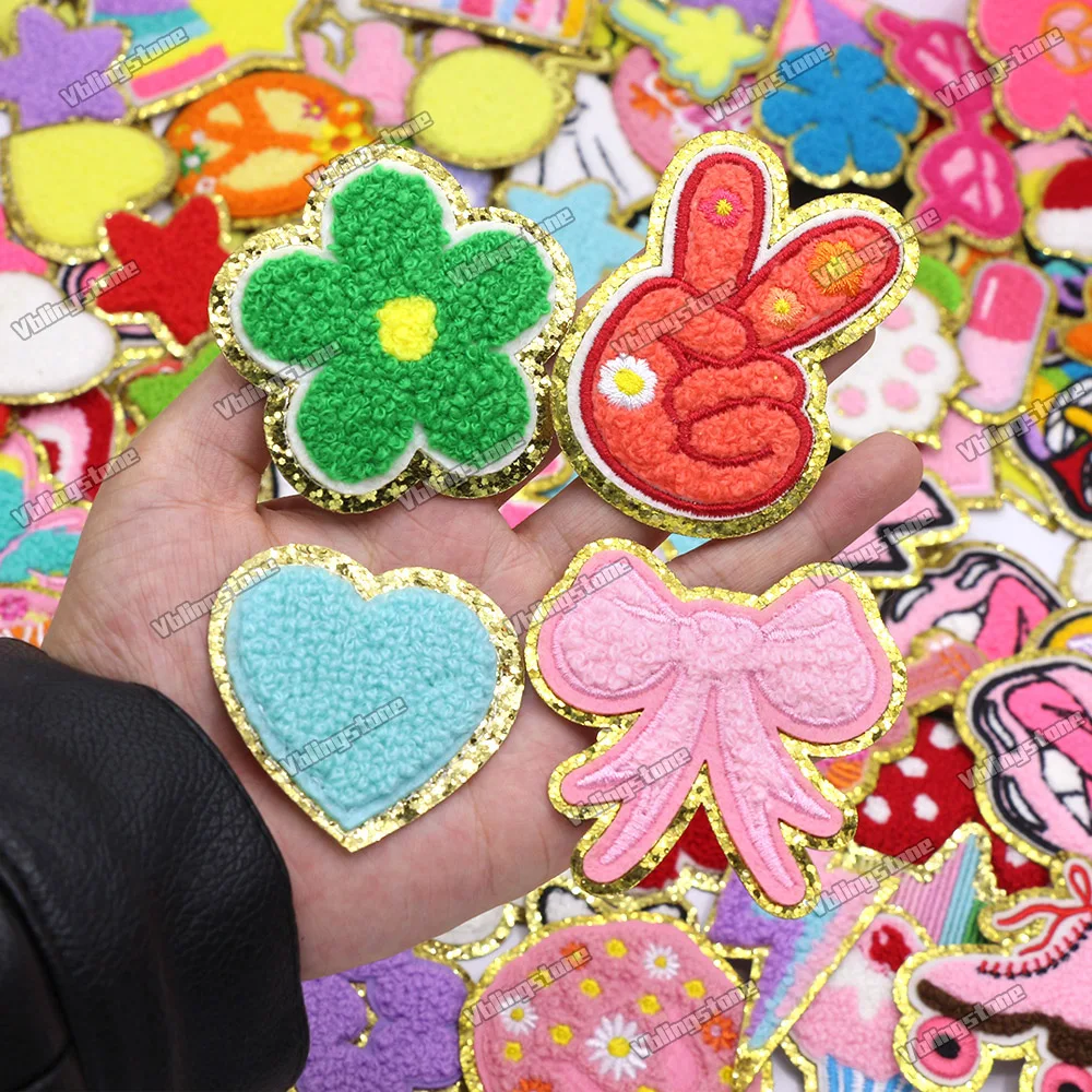 Random Mixing Chenille Patches Set Iron on Cute Flower Rainbow