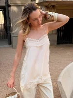 HH Female Summer New Fashion V-neck Lace Spliced Split Sexy Backless Sling Top Women Elegant Party Style Casual Camisole Top - Image 3
