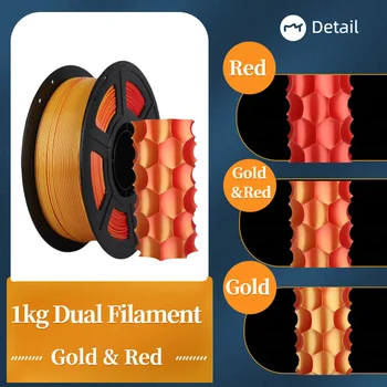1kg Spool Dual Color Gradient 3D Printer Filament, 1.75mm Silk PLA, Golden & Red Color Changing Effect 2