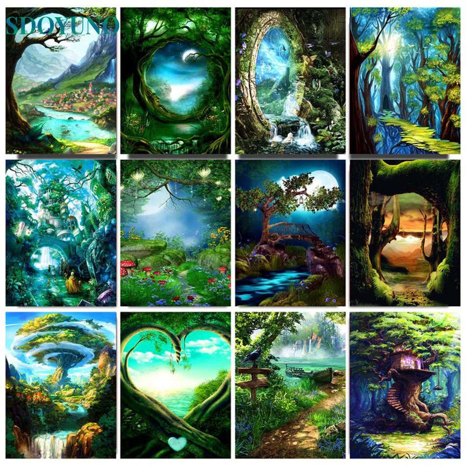 

SDOYUNO Oil Painting By Numbers Landscape Kit On Canvas Picture For Drawing Paint For Adults Diy Crafts Home Decor Wall Art