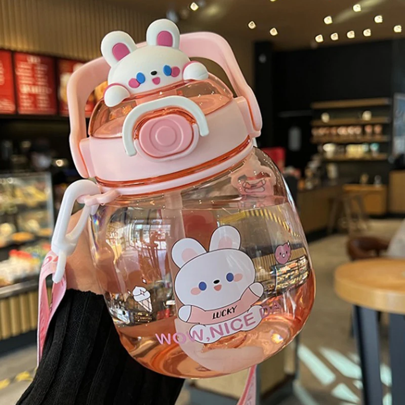 1.3l Portable Kawaii Bear Cup Tumbler With Straw Cute Water Bottle