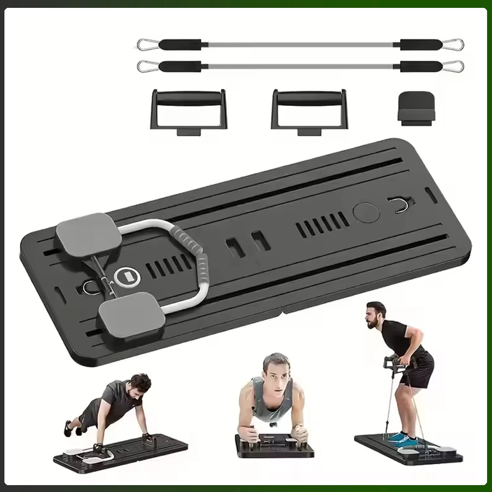 Multifunctional Abdominal Board+Resistance Bands Hand Grips Fitness Board Automatic Rebound Push Ups Stands Pilates Exercise