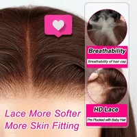 Perruques Lace Front HD 13x4 en cheveux humains brésiliens, couleur marron chocolat, 34 pouces, lisses comme des baguettes, avec dentelle transparente 13x4, pour femmes 4
