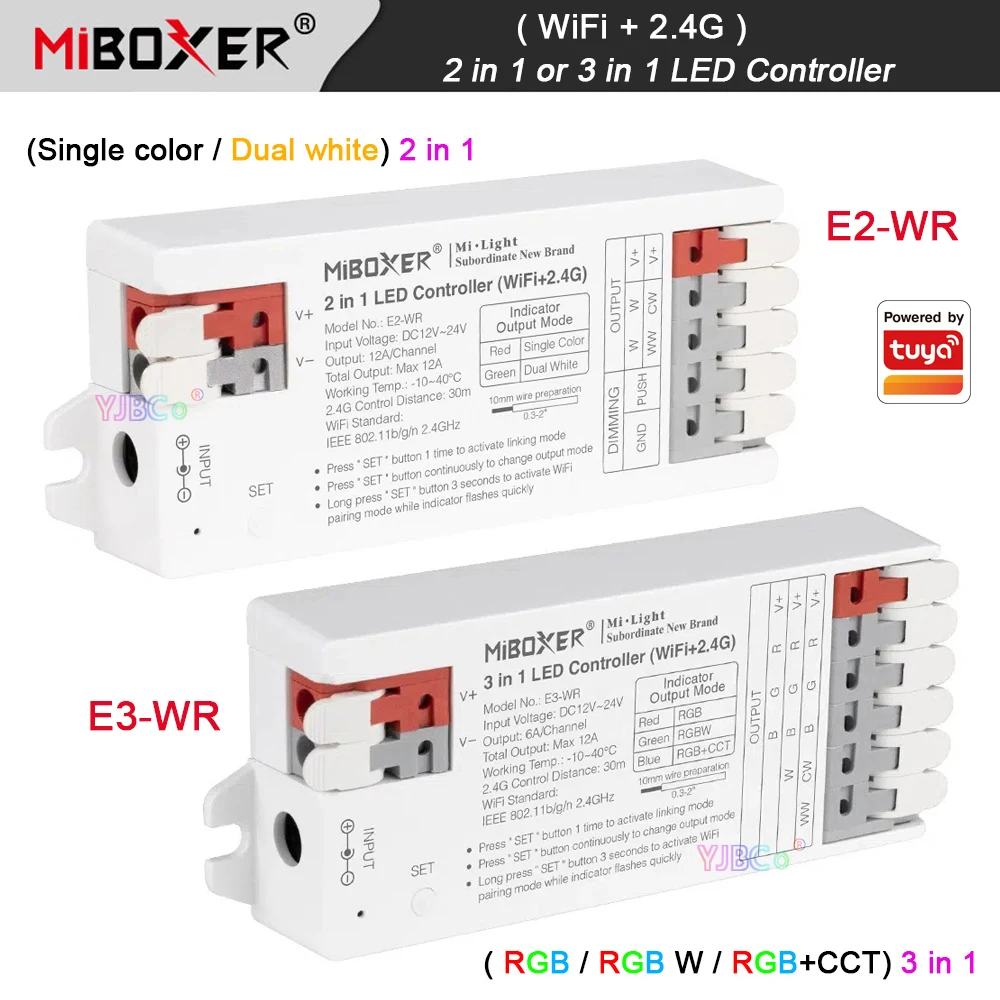 Miboxer 2.4G Remote Bluetooth WiFi RGB/RGBW/RGBCCT 3 in 1 Light tape Dimmer Single color/Dual white 2 in 1 LED Strip Controller miboxer 12v 48v 30a wifi 2 in 1 single color dual white led controller 2 4g rf remote push dimming monochrome bluetooth dimmer