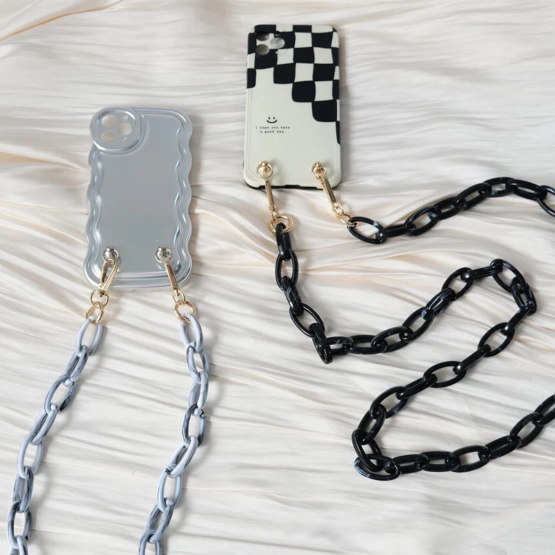 

New Phone Accessory Detachable Lanyard Brown Crossbody Strap Long Phone Case Chains Acrylic Pendant Neck Cute Solid Phone Chain