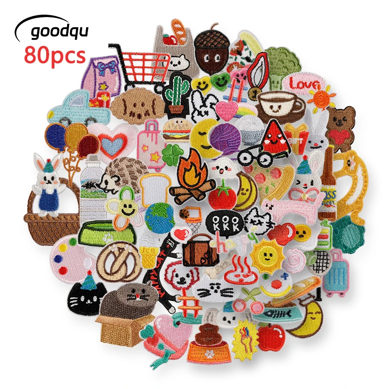 80 Stück Eisen-Patches, klein, für Kleidung, bestickt auf Jacke, Nähen, Lot in großen Mengen, Aufkleber-Packung, Mädchen, Kinder, Katzen, niedlich, DIY-Großhandel